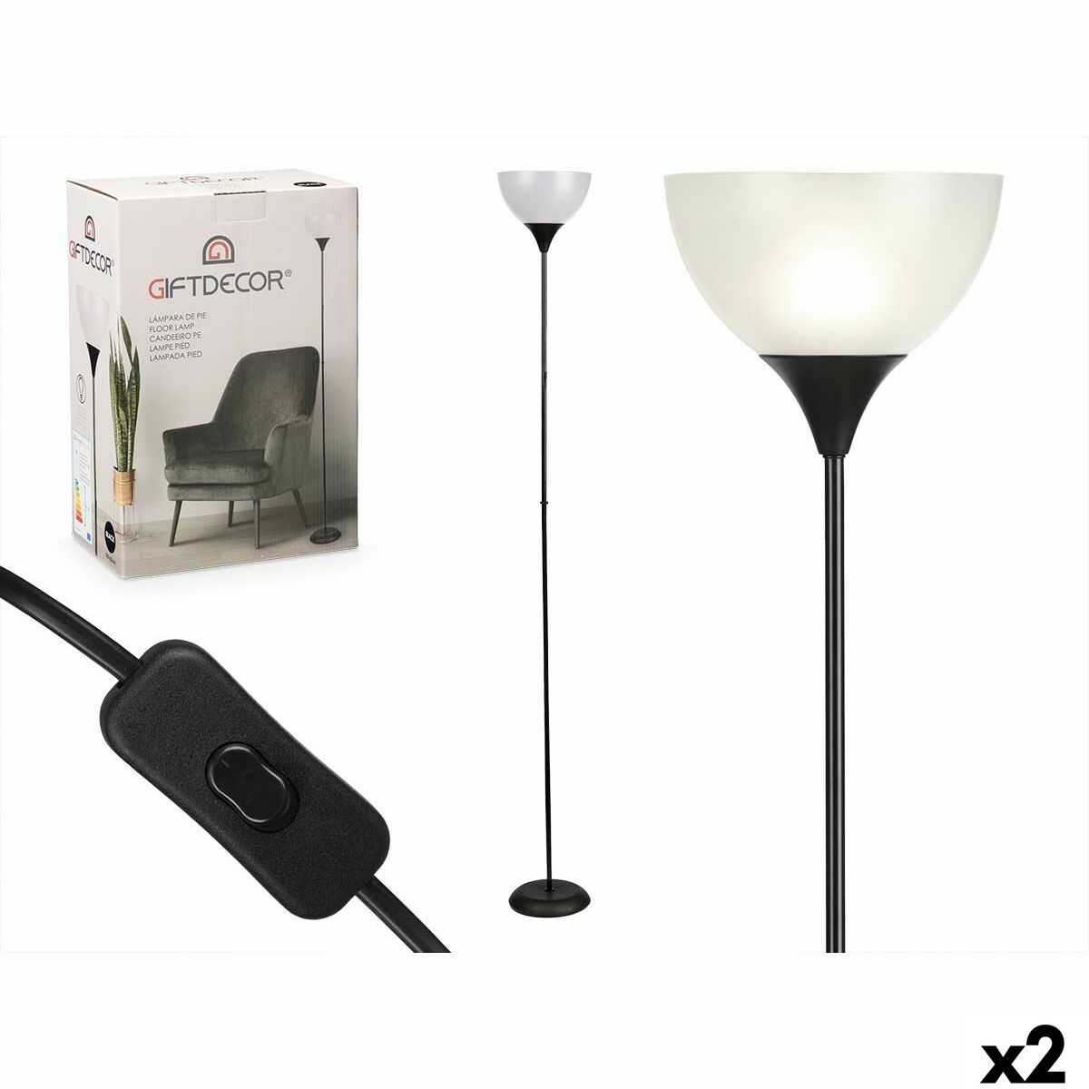 Luminária de chão Gift Decor Branco Preto 60 W 220-240 V 22 x 185 x 22 cm (2 Unidades)