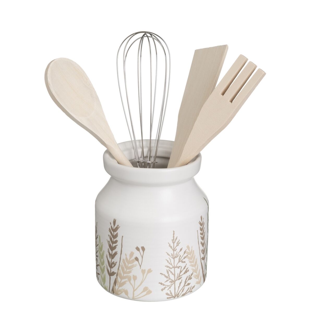 Recipiente para Utensílios de Cozinha GRASS Madeira Metal Grés 12 x 12 x 13 cm