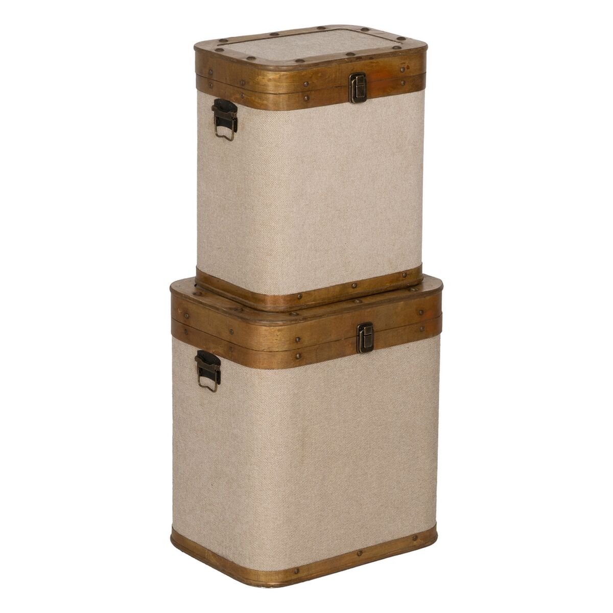 Conjunto de Baús Castanho Bege Poliéster Madeira de álamo 40 x 30 x 45 cm (2 Unidades)