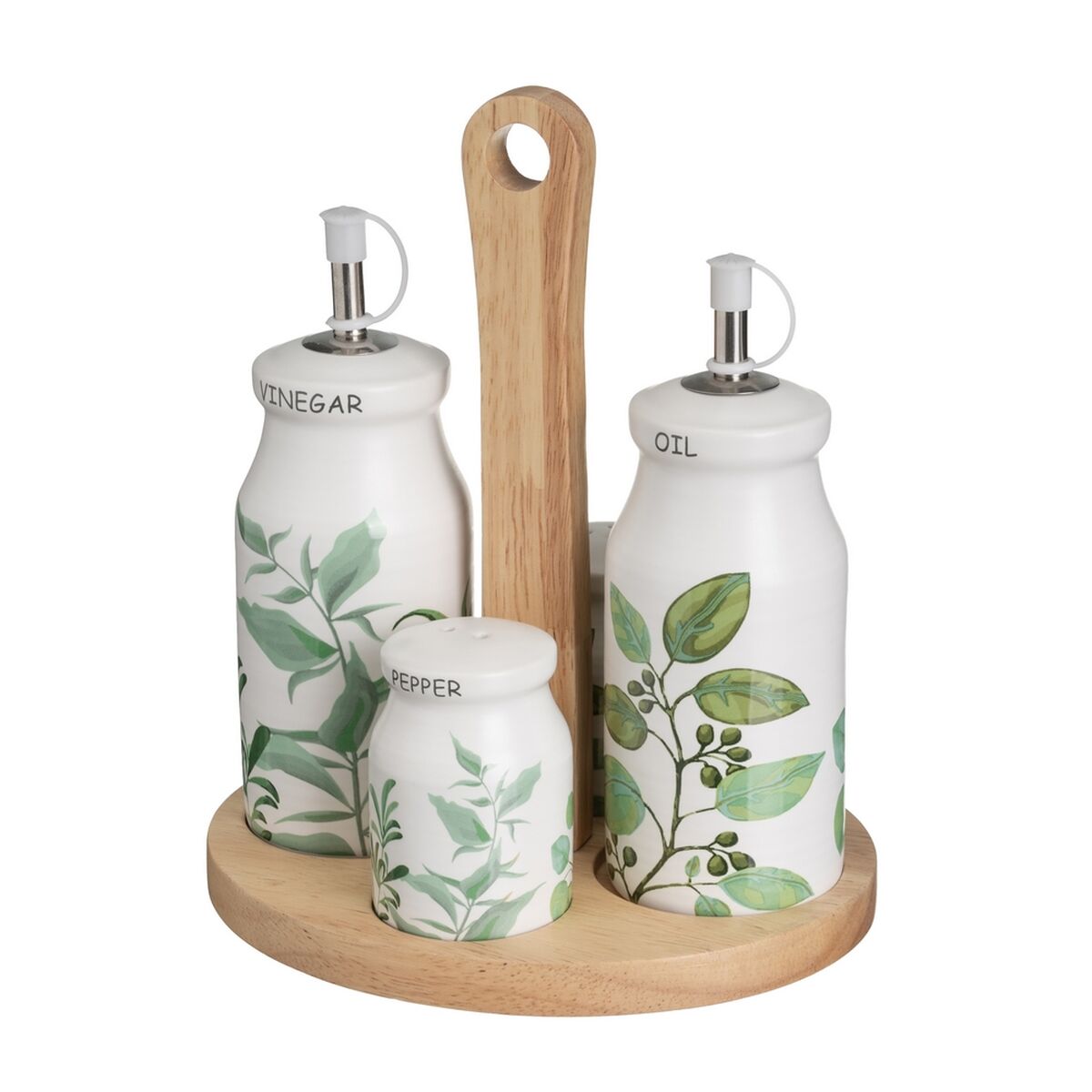 Galheteiro GREENS Branco Verde Madeira Grés 210 ml 21 x 8,5 x 18 cm 4 Peças