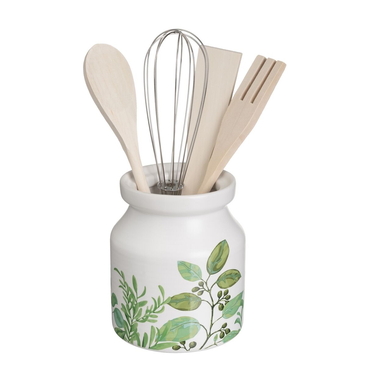 Recipiente para Utensílios de Cozinha GREENS Madeira Metal Grés 12 x 12 x 13 cm