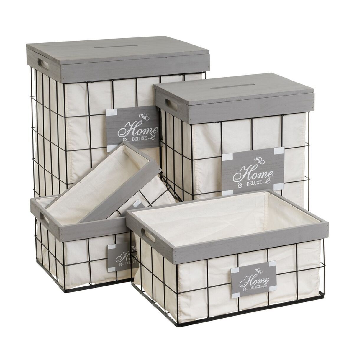 Cesto da Roupa Cinzento Poliéster Ferro Madeira MDF 800 ml 2 L 3 L 6 L 1,2 L 42 x 31 x 54 cm