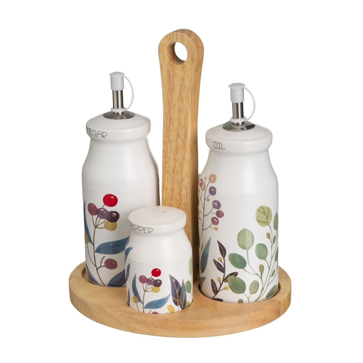 Galheteiro BERRIES Branco Vermelho Verde Madeira Grés 210 ml 21 x 8,5 x 18 cm 4 Peças