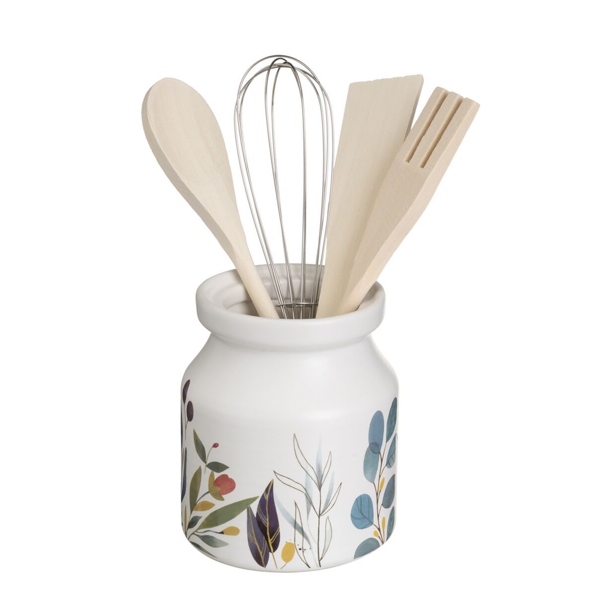 Recipiente para Utensílios de Cozinha BERRIES Madeira Metal Grés 12 x 12 x 13 cm