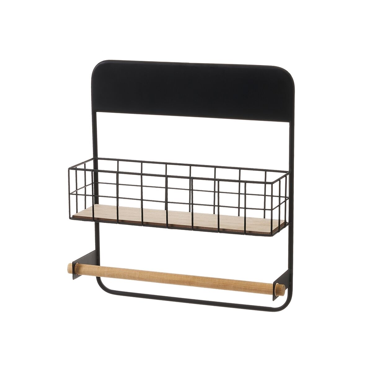 Porta-Rolos de Cozinha Preto Natural Ferro 34 x 11 x 39 cm