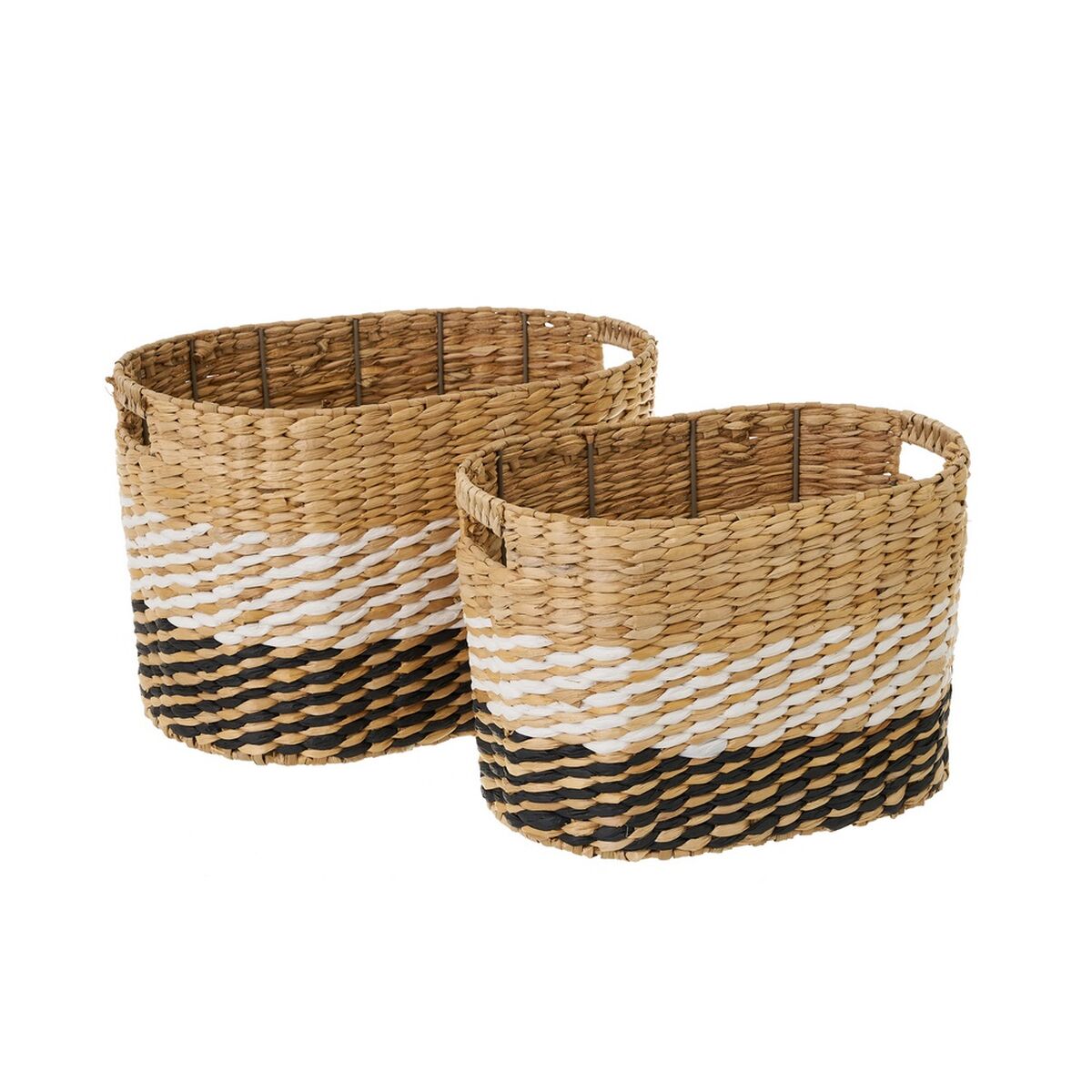 Conjunto de Cestos Branco Preto Natural Papel Fibra (2 Unidades)