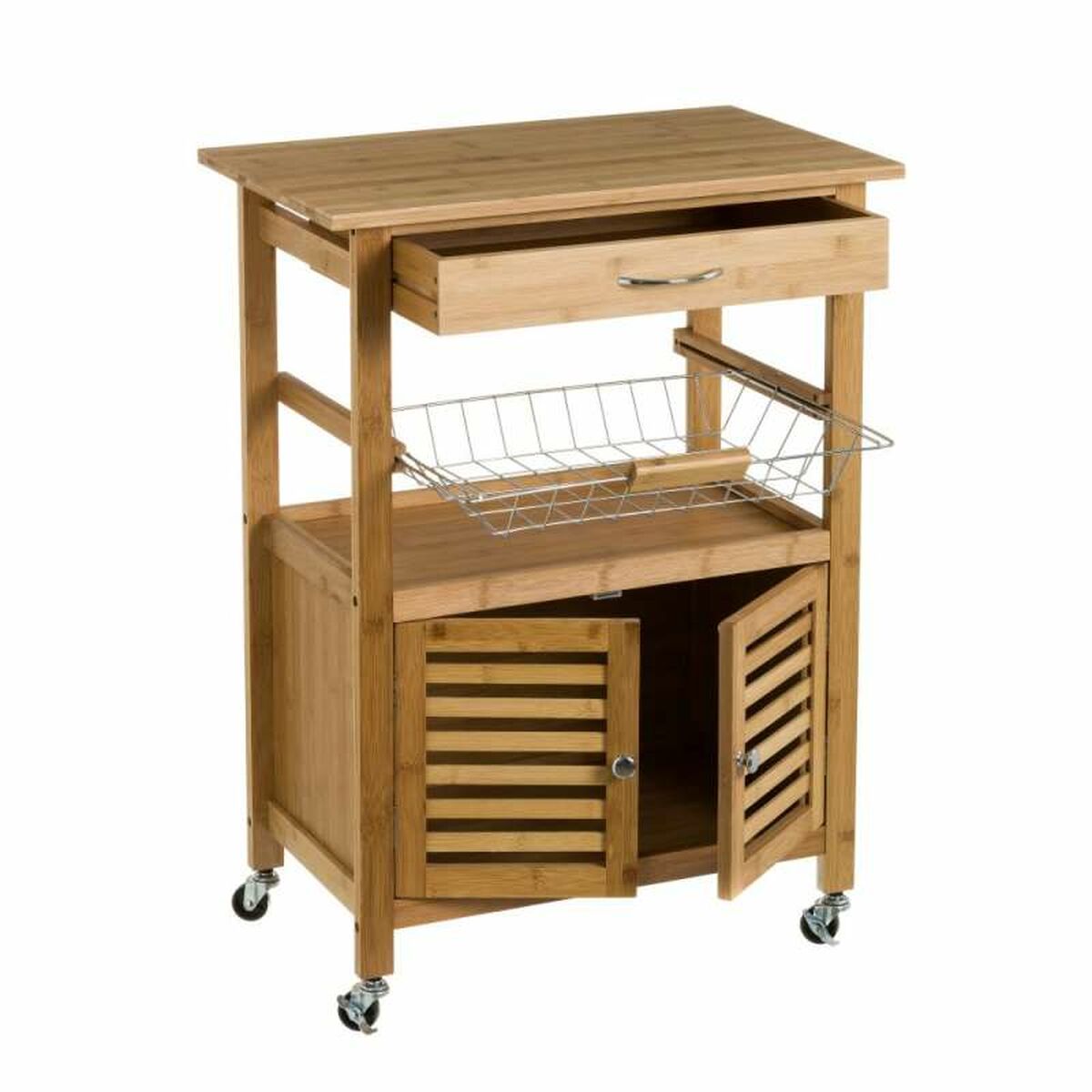 Carrinho de Vegetais Natural Metal Bambu 60 x 36 x 80 cm