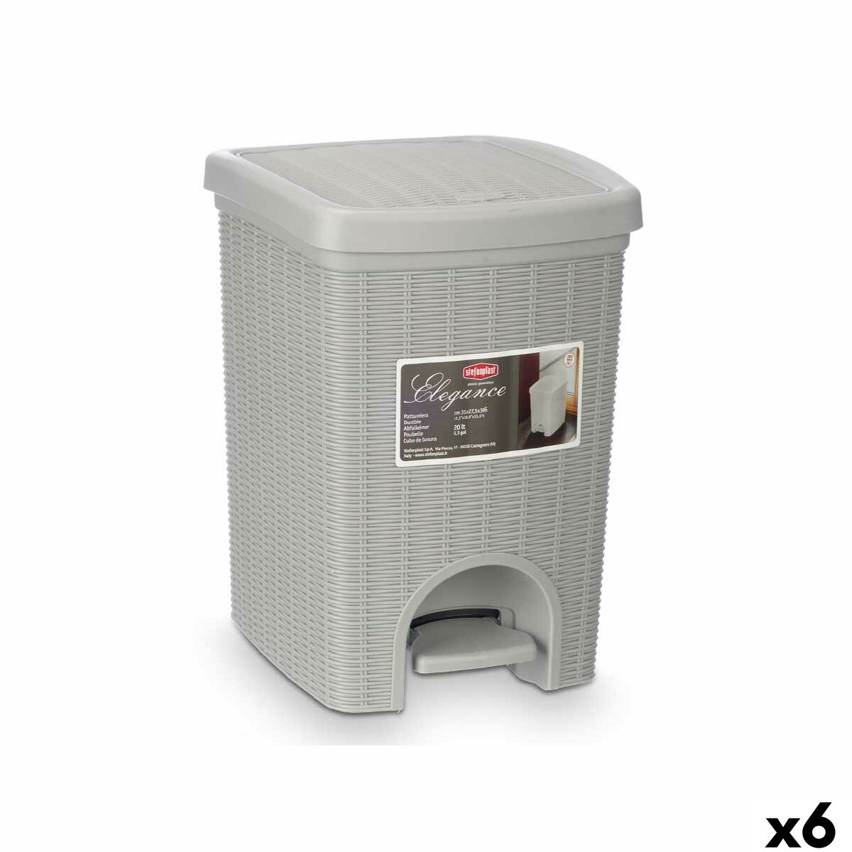 Papeleira Stefanplast Cinzento claro Plástico 20 L (6 Unidades)