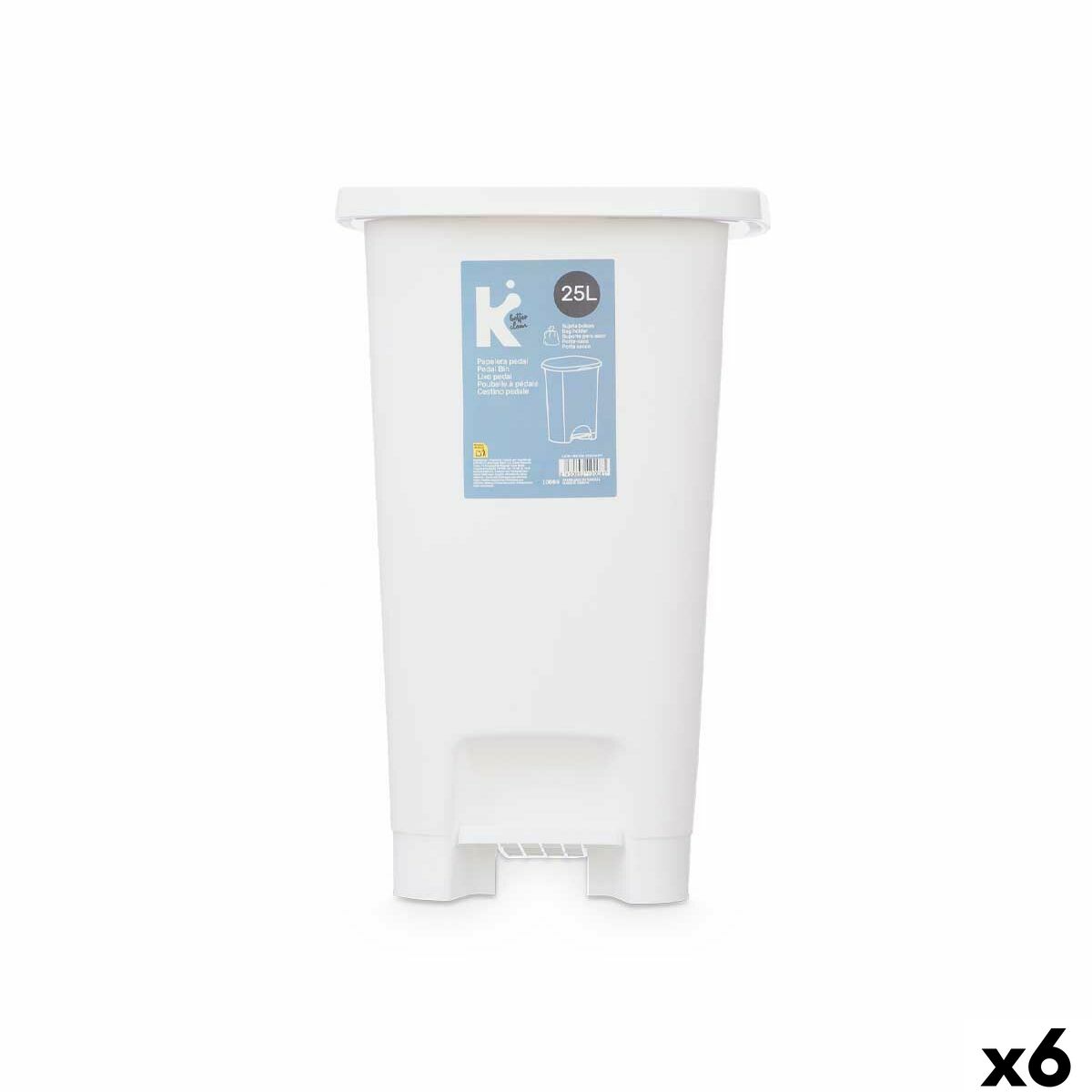 Papeleira com Pedal Branco Plástico 25 L (6 Unidades)