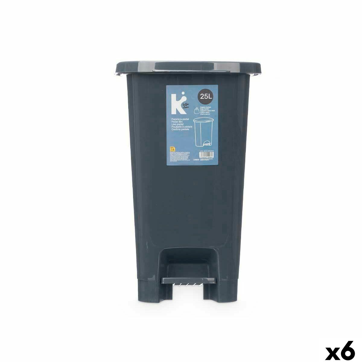Papeleira com Pedal Antracite Plástico 25 L (6 Unidades)