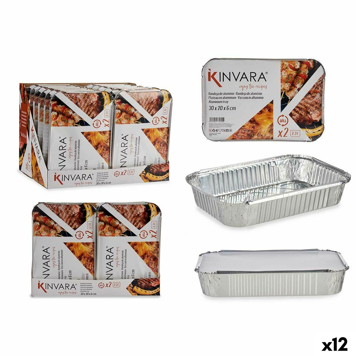 Conjunto de tabuleiros para alimentos Kinvara Prateado Alumínio 21 x 6 x 30,5 cm 12 Unidades