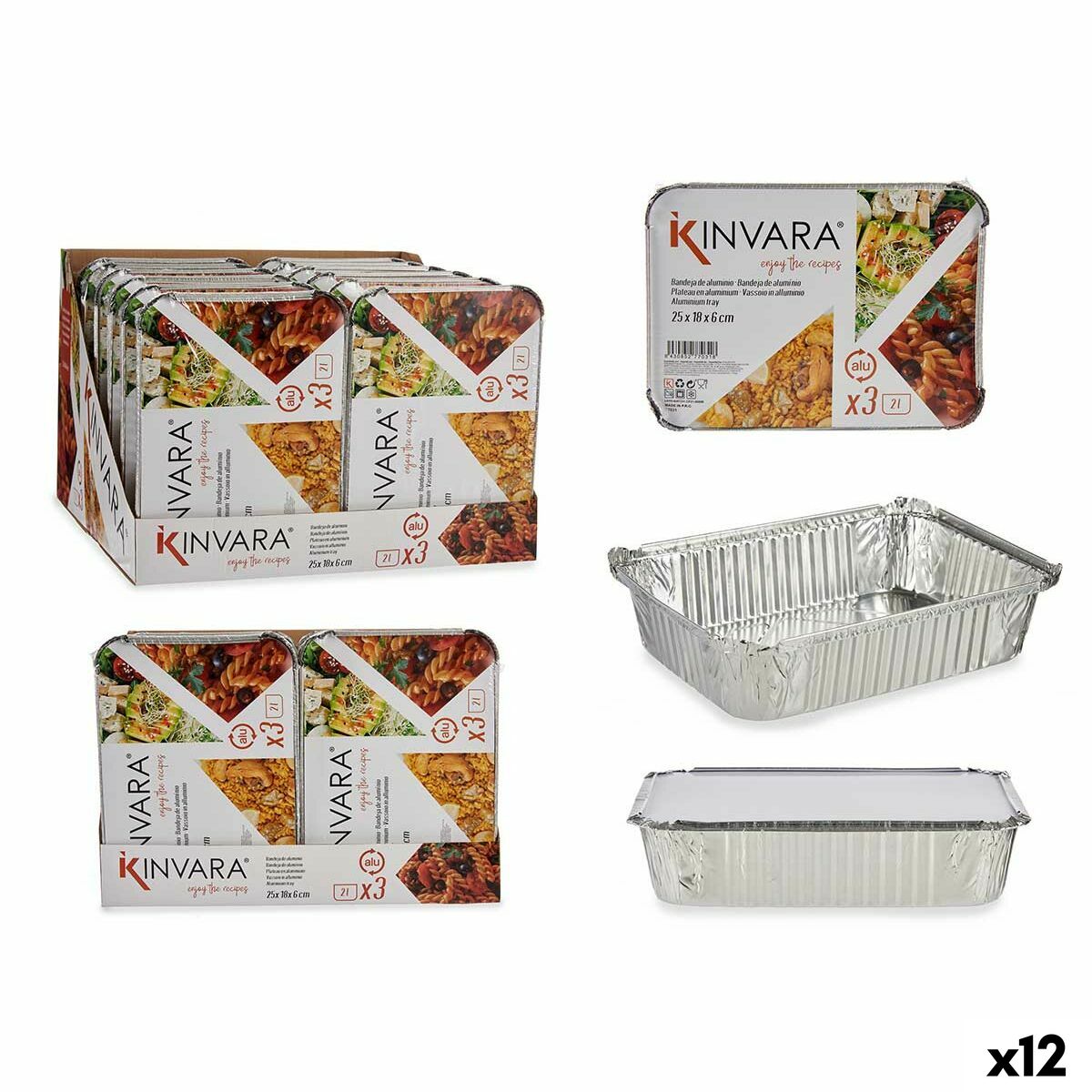 Conjunto de tabuleiros para alimentos Kinvara Prateado Alumínio 25,5 x 6,8 x 19 cm 12 Unidades