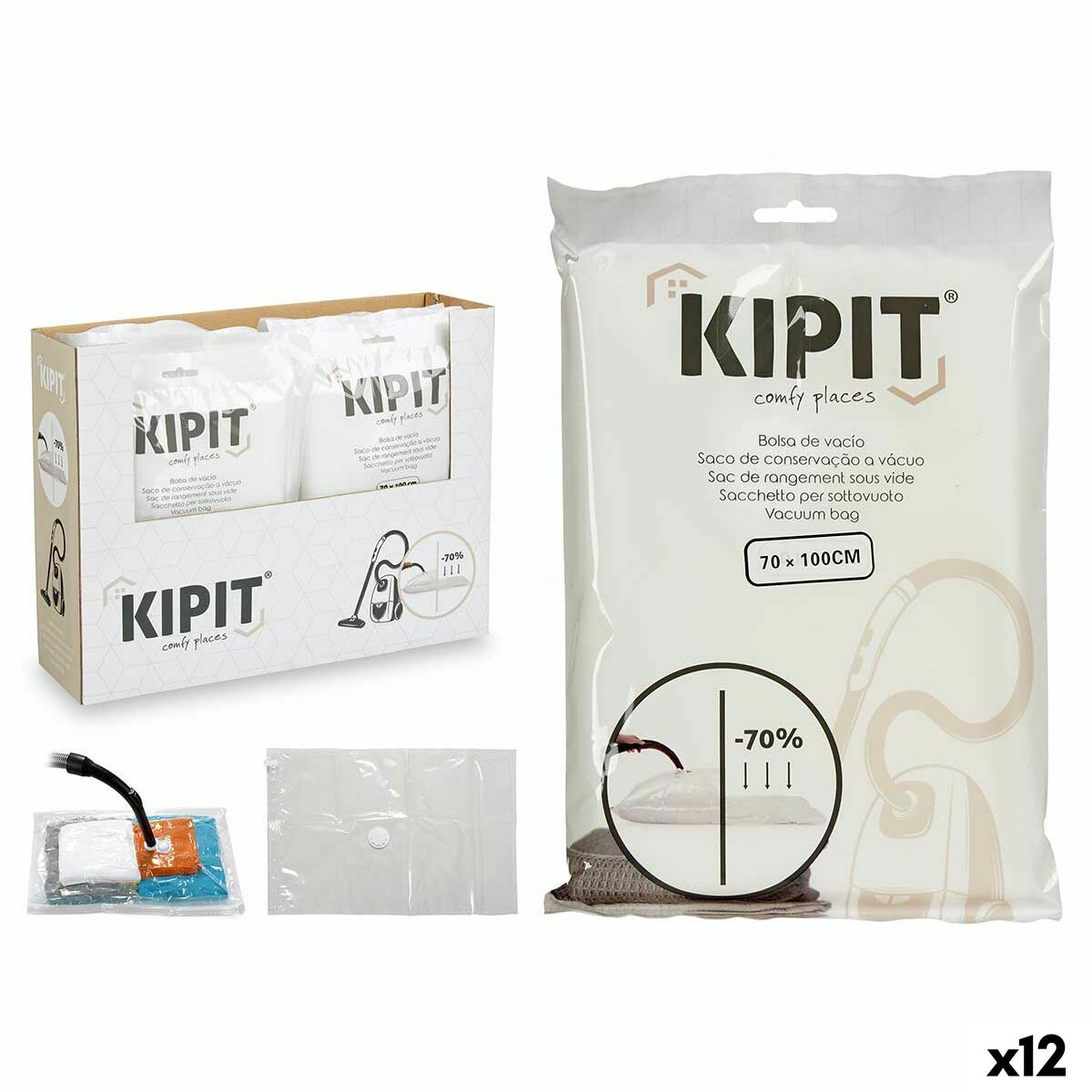 Sacos de vácuo Kipit Transparente Plástico 20 x 30 x 3 cm 70 x 100 cm (12 Unidades)