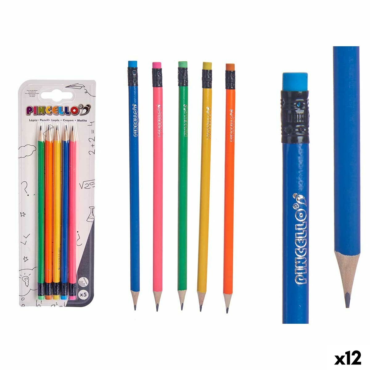 Conjunto de Lápis Pincello Amarelo Azul Vermelho Verde Laranja (12 Unidades)
