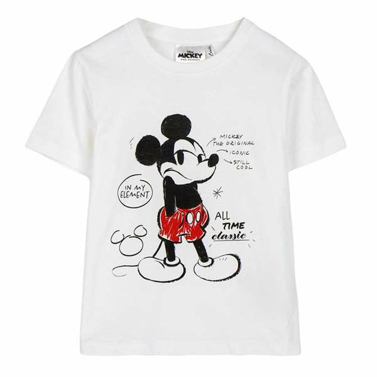 Camisola de Manga Curta Infantil Mickey Mouse Branco