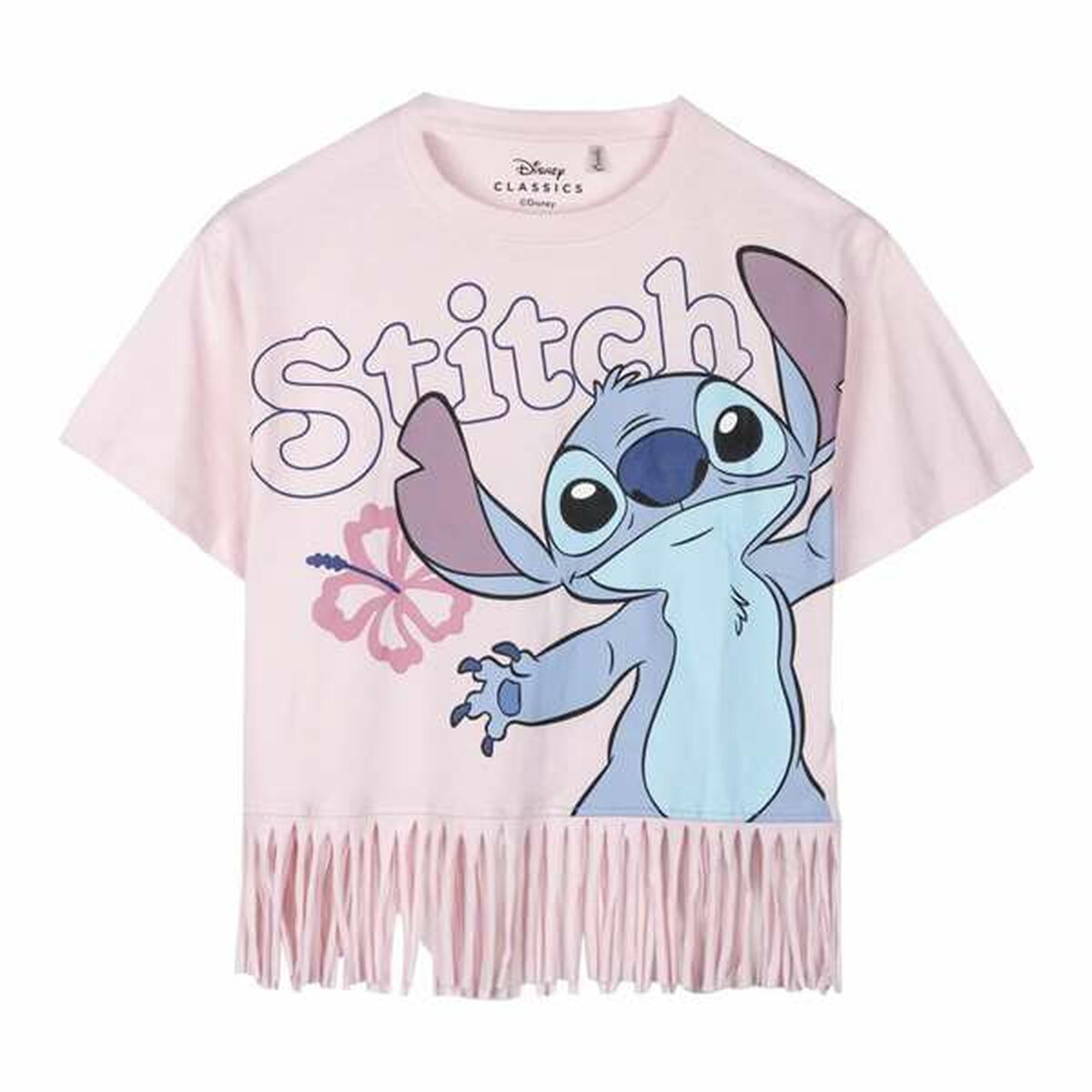 Camisola de Manga Curta Infantil Stitch Azul Cor de Rosa