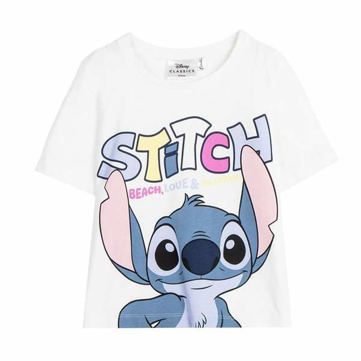 Camisola de Manga Curta Infantil Stitch Branco