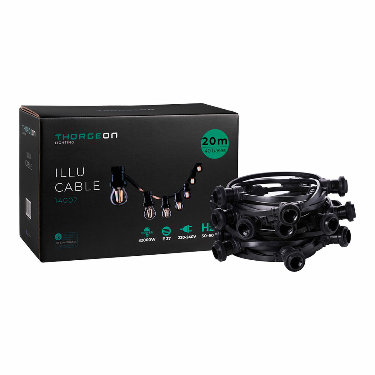 Corda de luz Thorgeon Preto 2000 W 20 m 40