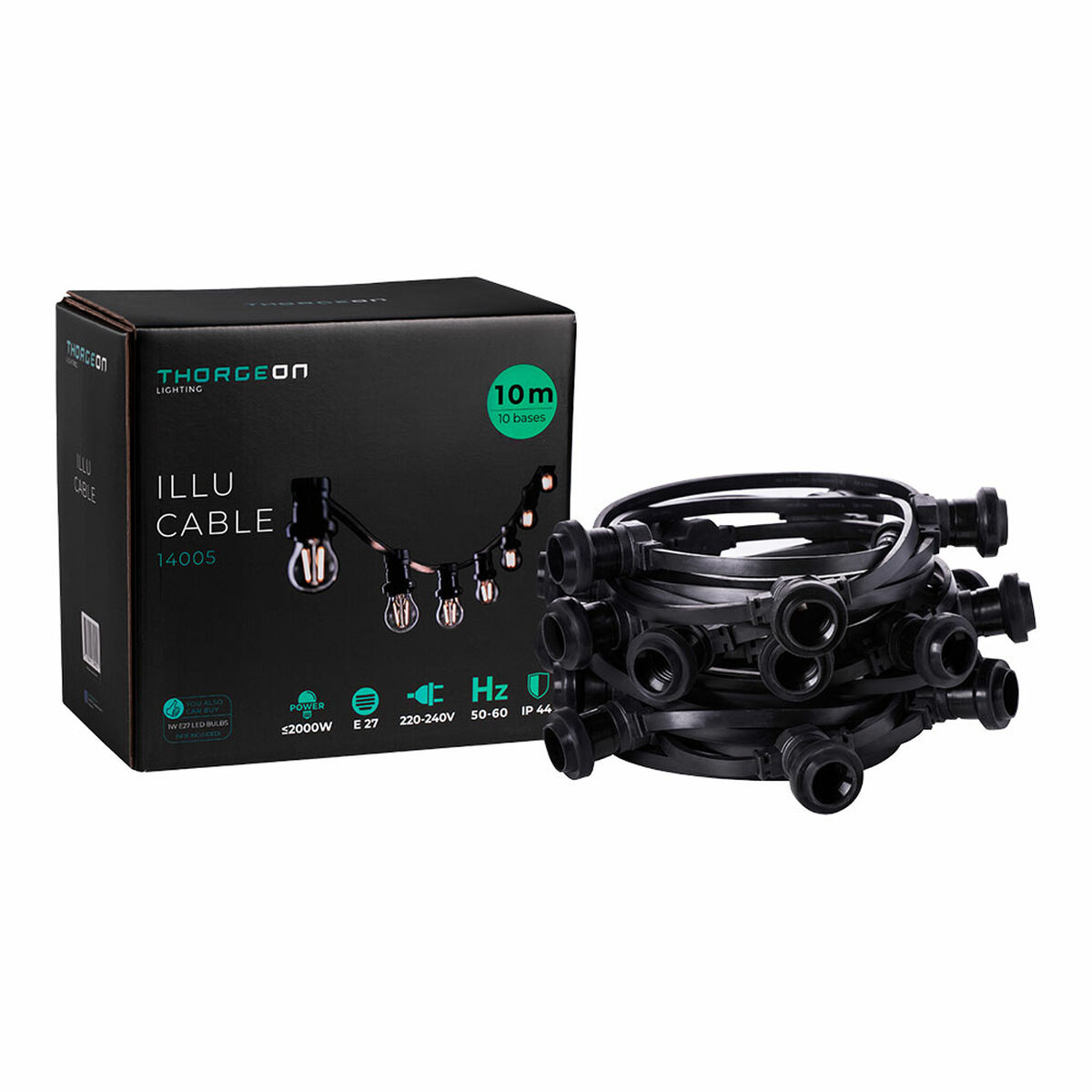 Corda de luz Thorgeon Preto 2000 W 10 m 10