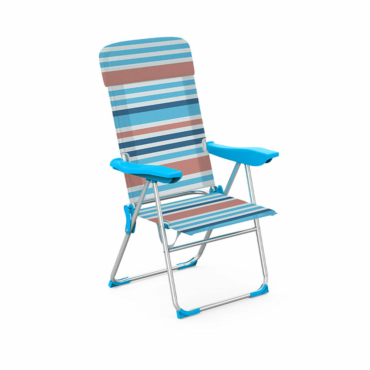 Marbueno Silla Plegável 5 Posições Alumínio c/ Almofada Listras Laranja e Azul 69x58x110 cm