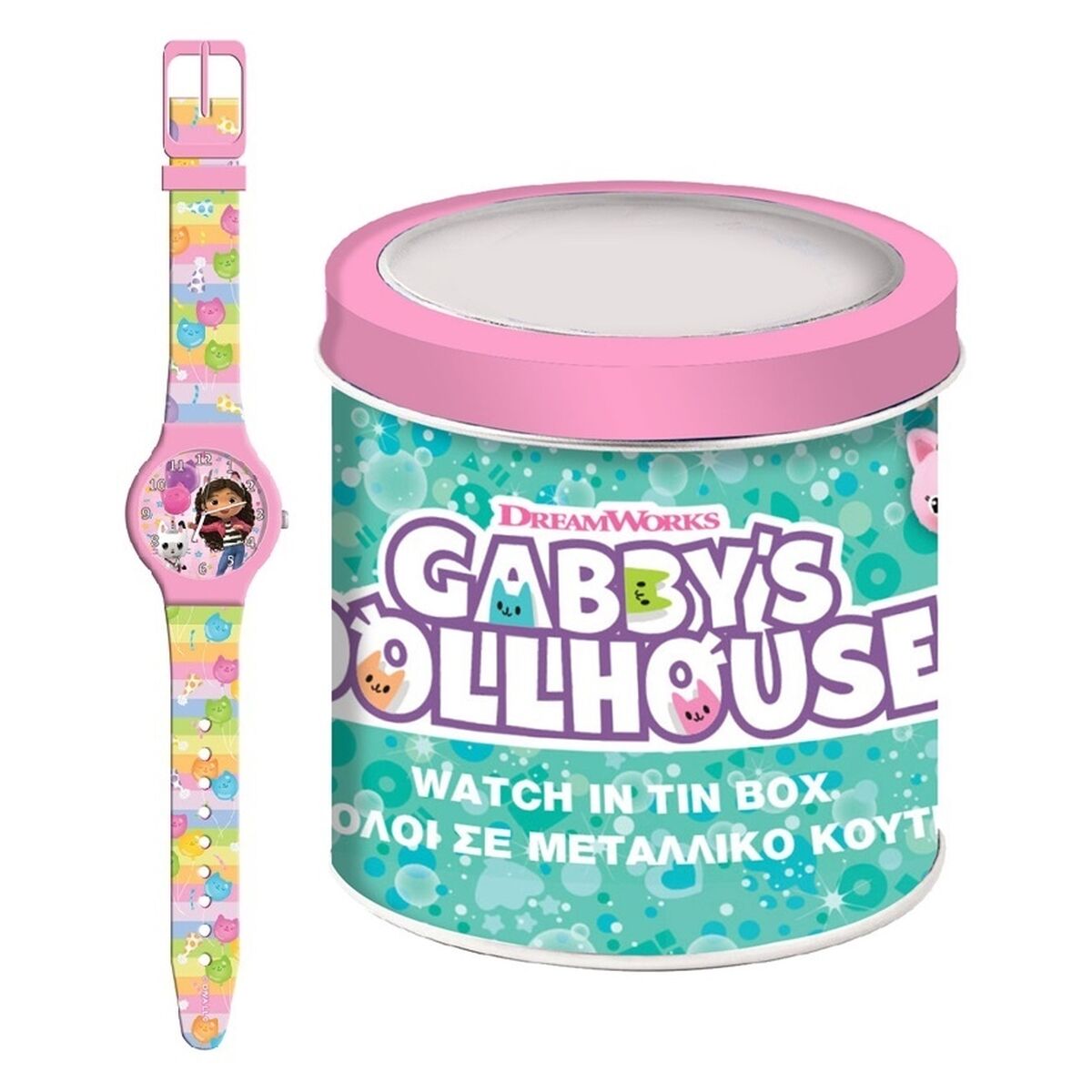 Relógio para bebês Gabby's Dollhouse 000574089 - TIN BOX Ø 33 mm