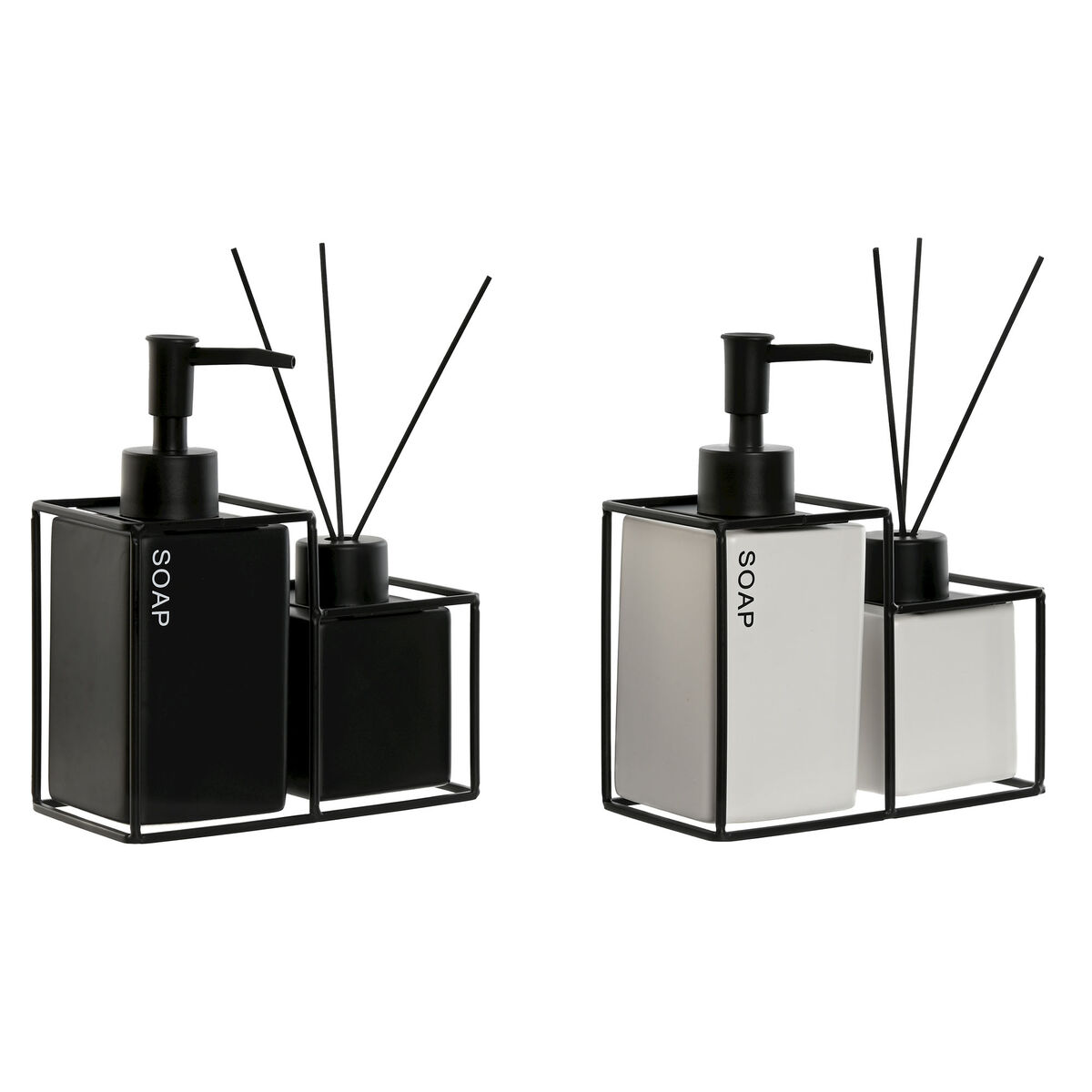 Conjunto de Banho Home ESPRIT Branco Preto Metal Dolomite 14,5 x 8 x 17 cm 2 Peças (2 Unidades)