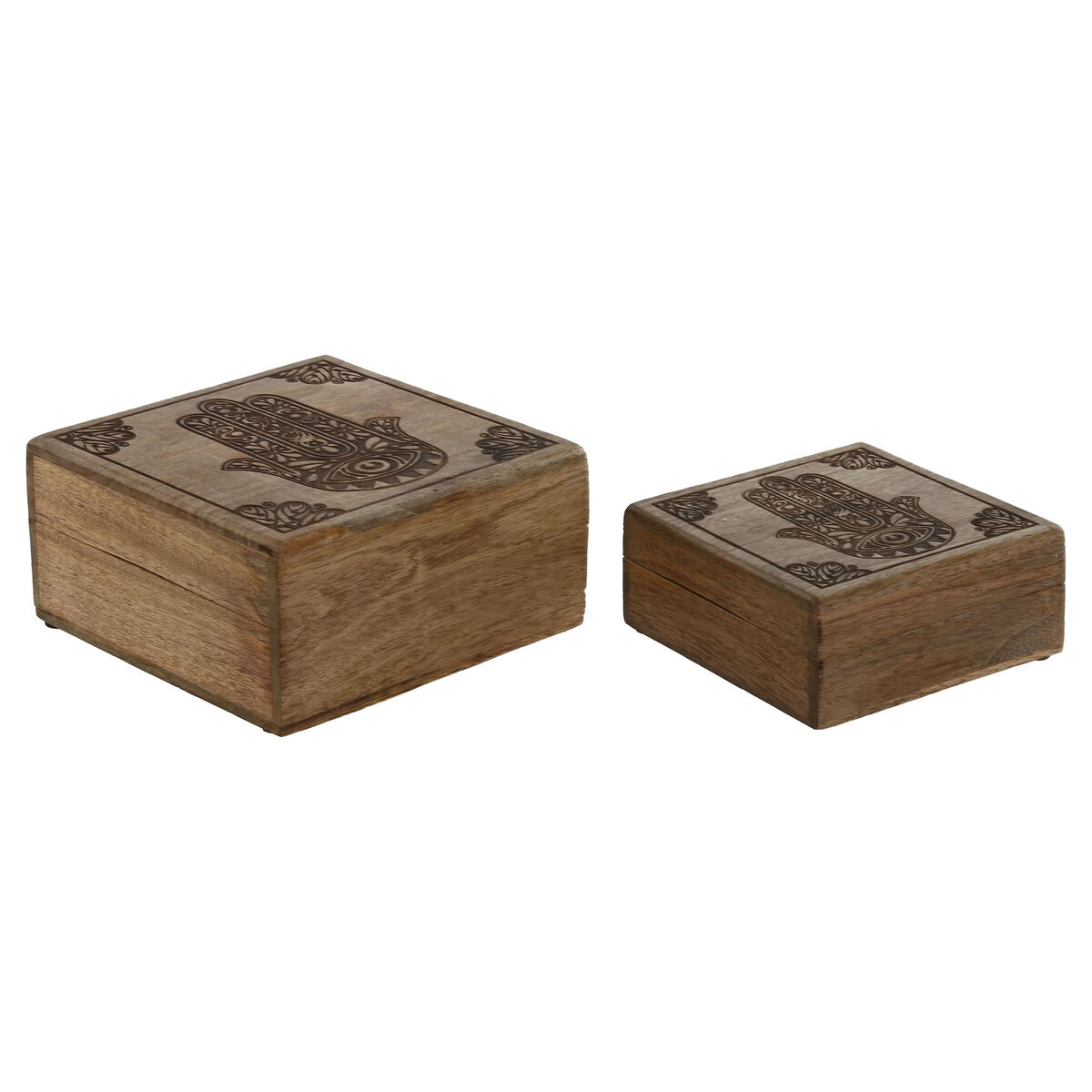 Guarda-Joias Home ESPRIT Natural Madeira de mangueira 18 x 18 x 9 cm (2 Peças)