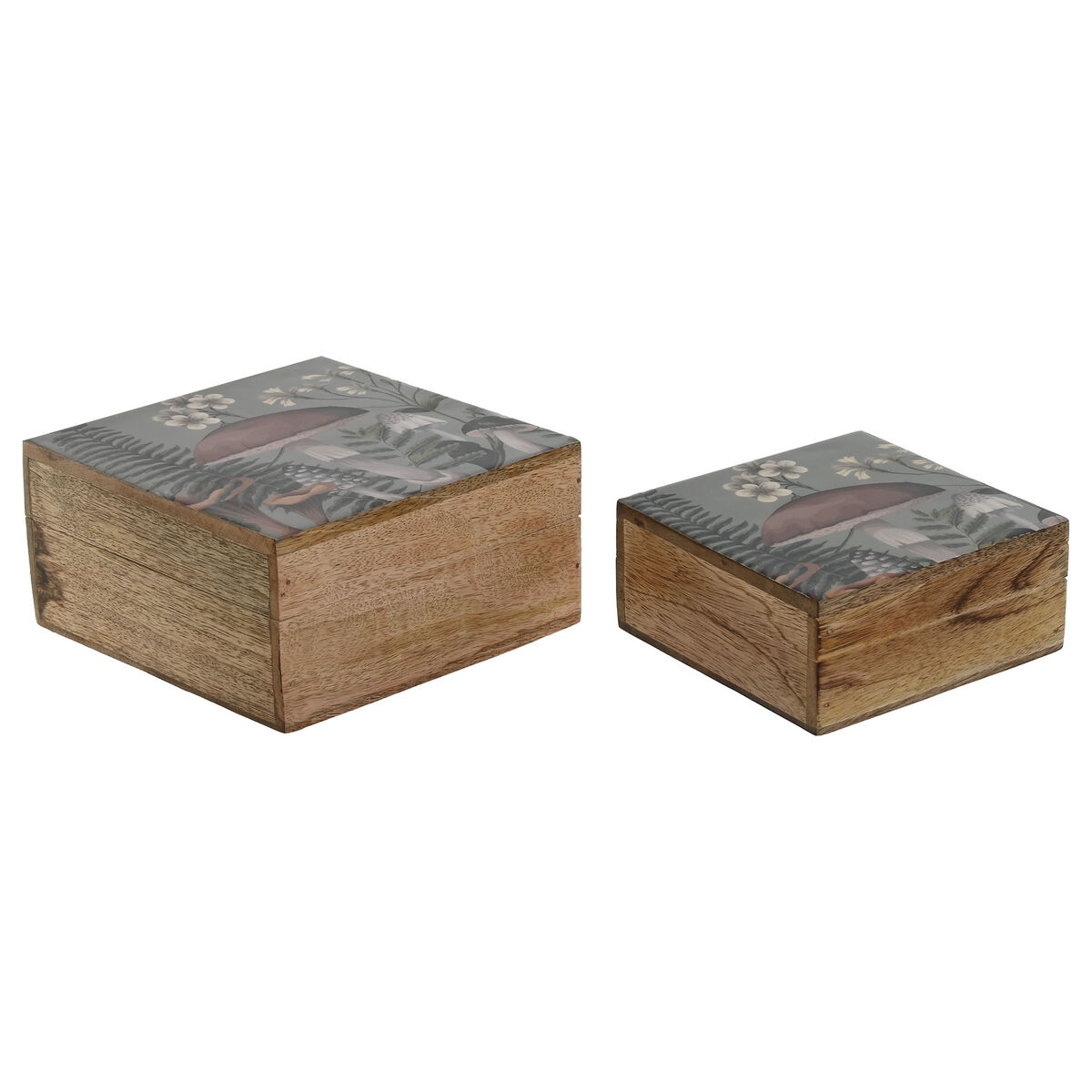 Guarda-Joias Home ESPRIT Azul Natural Madeira de mangueira 18 x 18 x 9 cm (2 Peças)