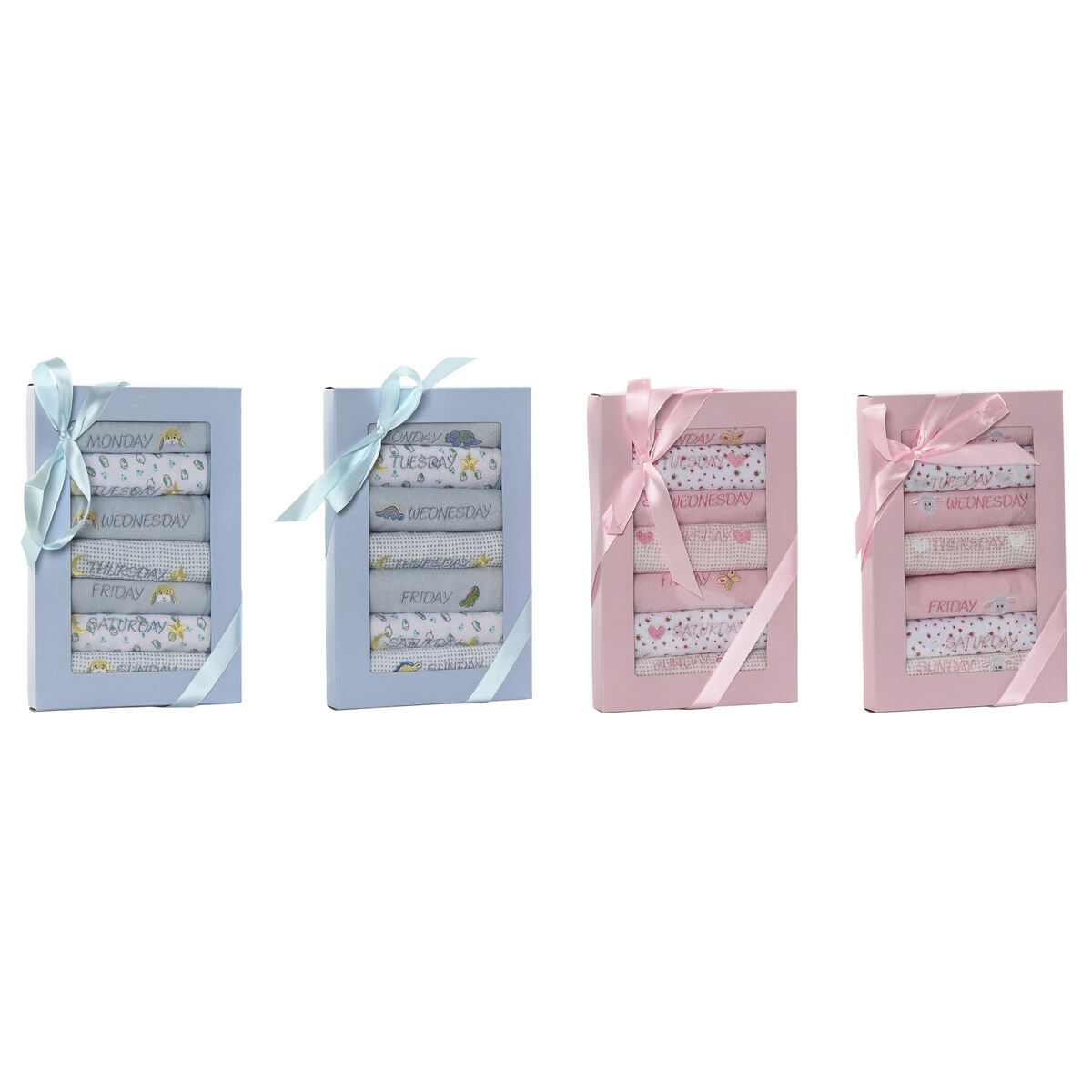 Conjunto de Babetes Home ESPRIT Azul Cor de Rosa Algodão 19 x 29 x 3 cm (4 Unidades)
