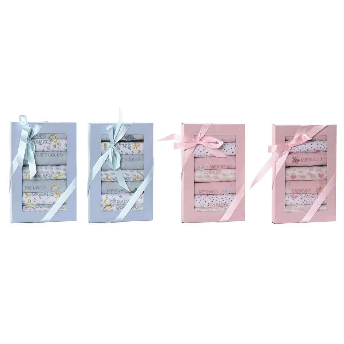 Conjunto de Babetes Home ESPRIT Azul Cor de Rosa Algodão 19 x 29 x 3 cm (4 Unidades)