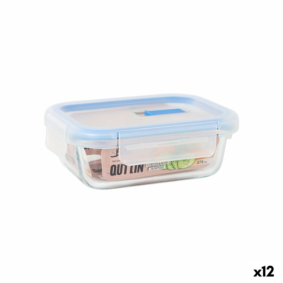 Lancheira Hermética Quttin Transparente Retangular 375 ml (12 Unidades)