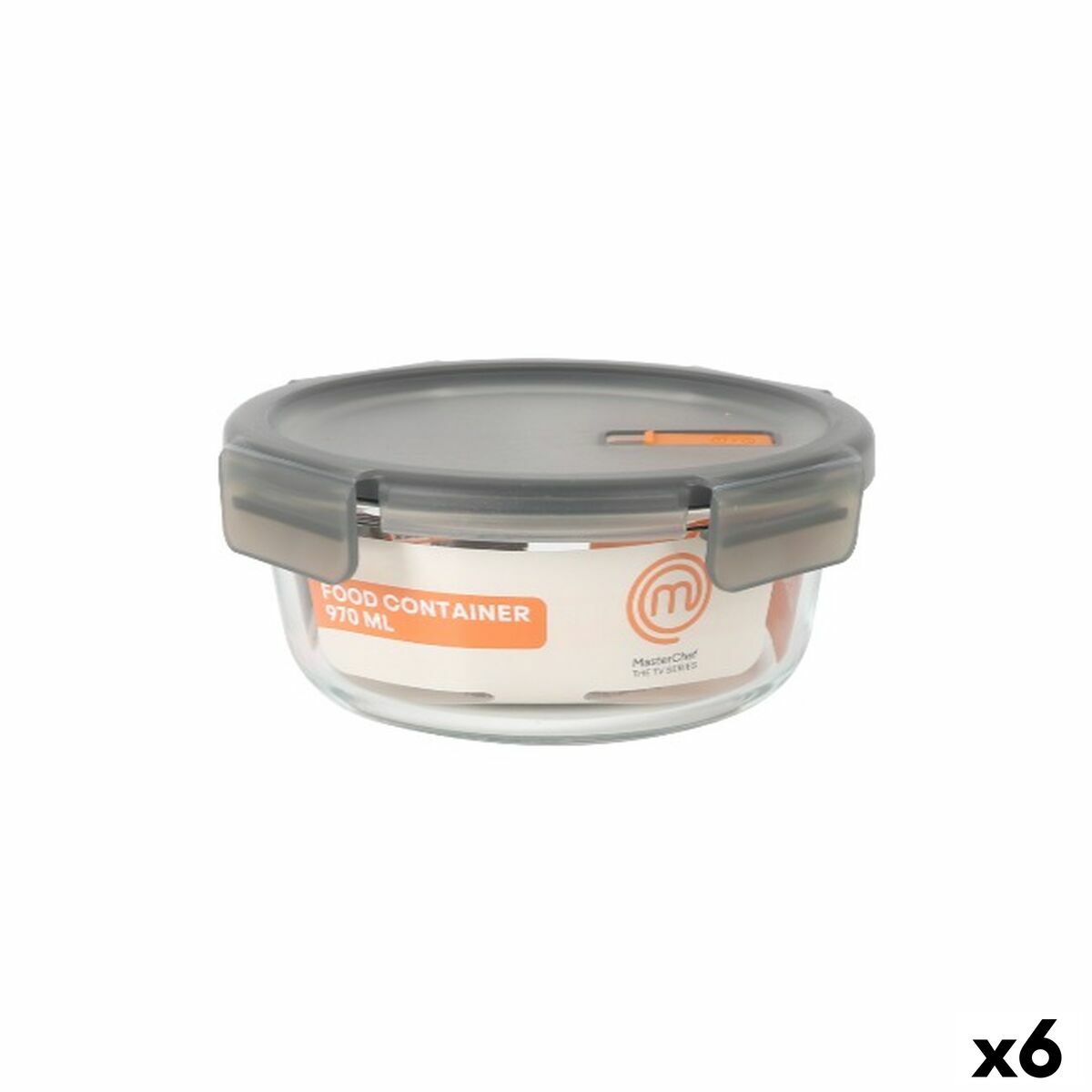 Lancheira Hermética MasterChef Cinzento Transparente Redonda 970 ml (6 Unidades)