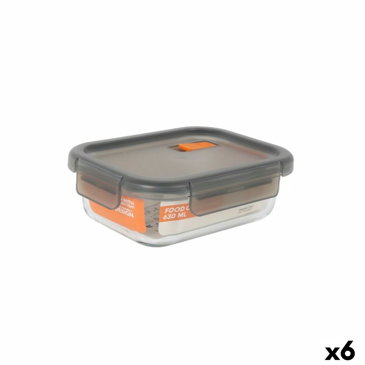 Lancheira Hermética MasterChef Cinzento Transparente Retangular 630 ml (6 Unidades)