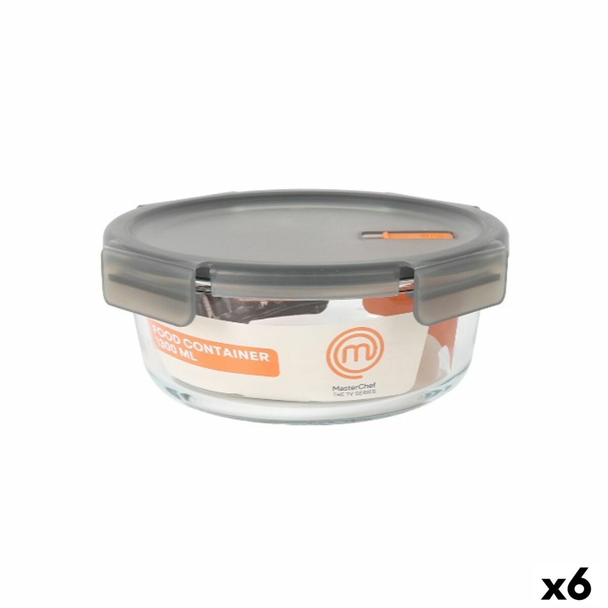 Lancheira Hermética MasterChef Cinzento Transparente Redonda 1,3 L (6 Unidades)