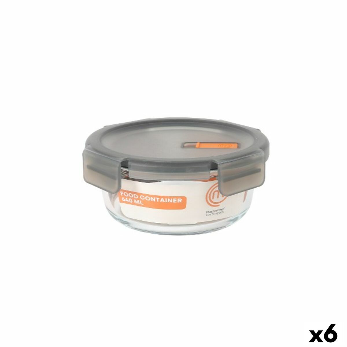 Lancheira Hermética MasterChef Cinzento Transparente Redonda 640 ml (6 Unidades)