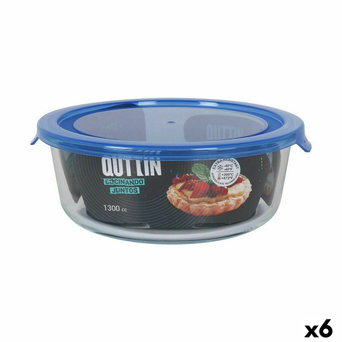 Lancheira Hermética Quttin Azul Transparente 1,3 L (6 Unidades)