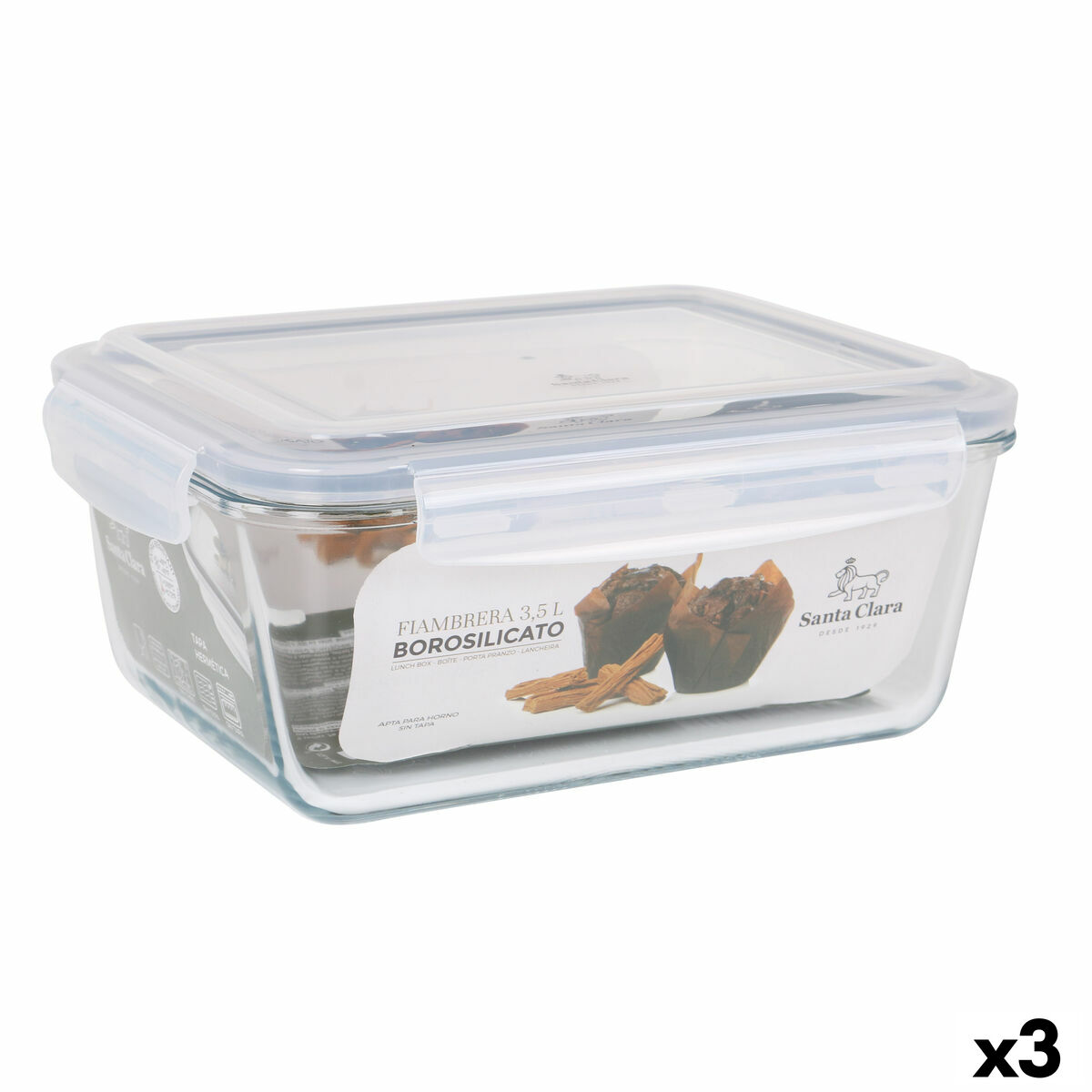 Lancheira Hermética Santa Clara Transparente Retangular 3,5 L (3 Unidades)