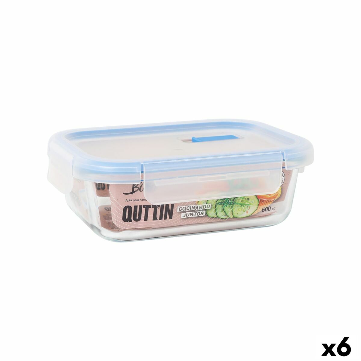 Lancheira Hermética Quttin Boho Transparente Retangular 600 ml (6 Unidades)