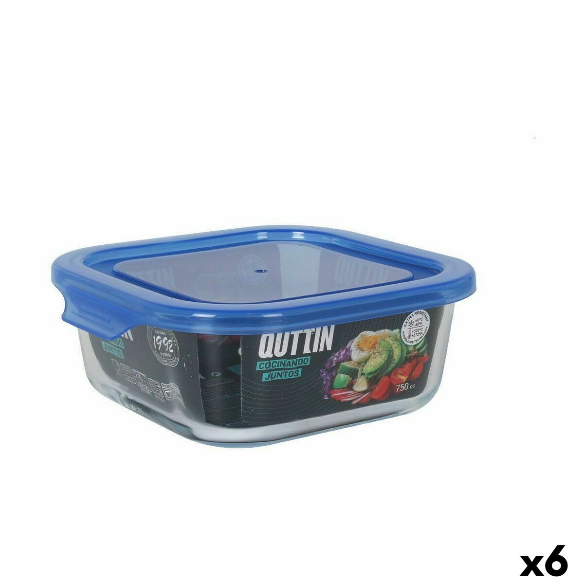 Lancheira Hermética Quttin Azul Transparente 750 ml (6 Unidades)