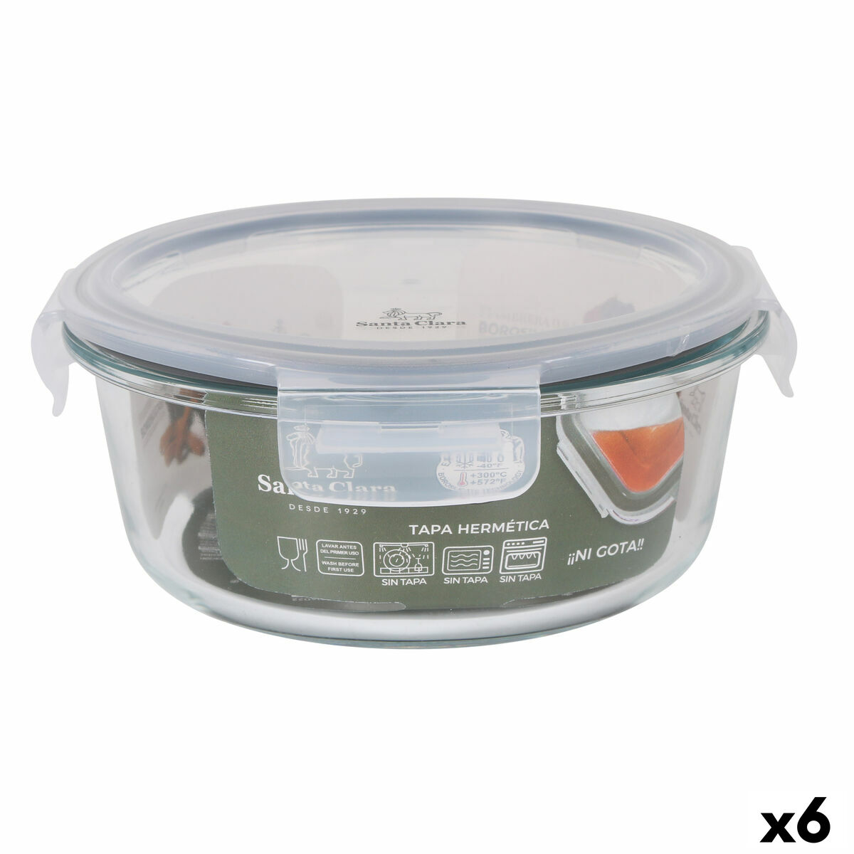 Lancheira Hermética Santa Clara Transparente Ø 17 cm 0,9 l (6 Unidades)