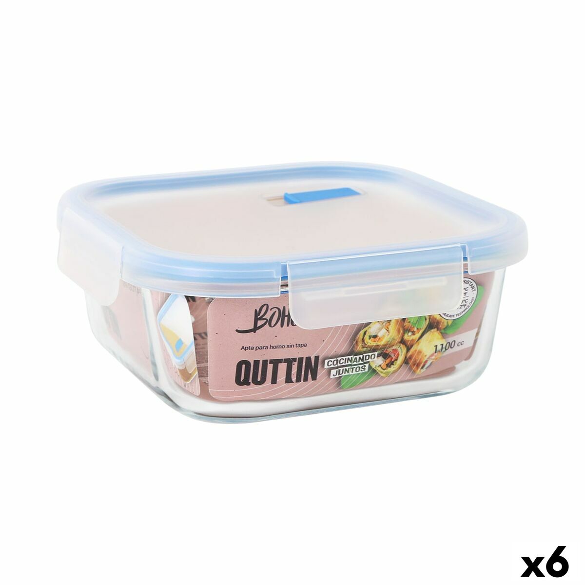 Lancheira Hermética Quttin Boho Transparente 1,1 L (6 Unidades)