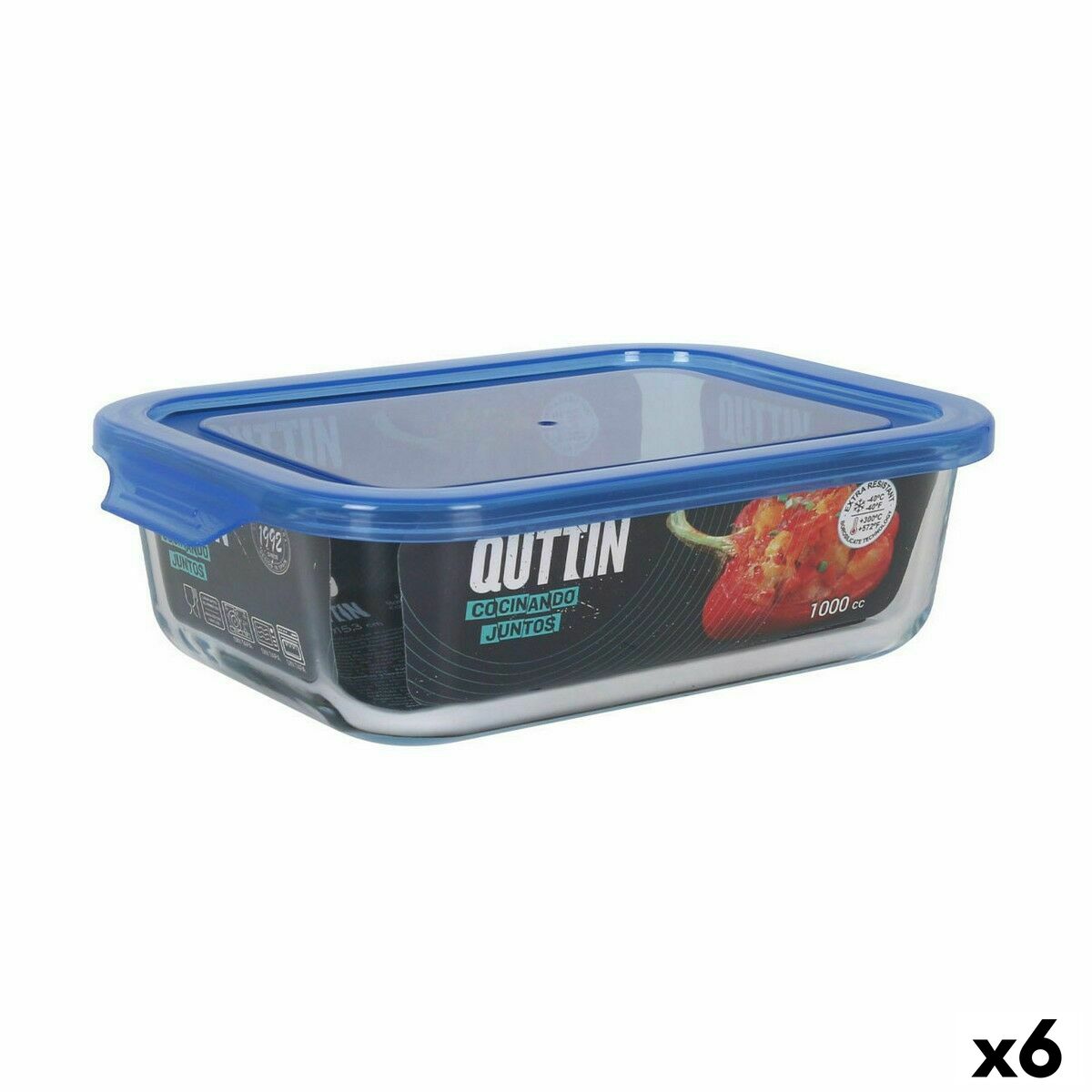Lancheira Hermética Quttin Azul Transparente Retangular 1 L (6 Unidades)