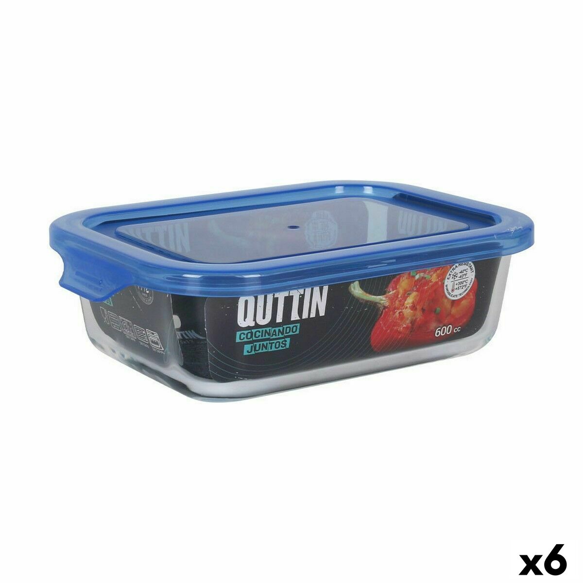 Lancheira Hermética Quttin Azul Transparente Retangular 600 ml (6 Unidades)