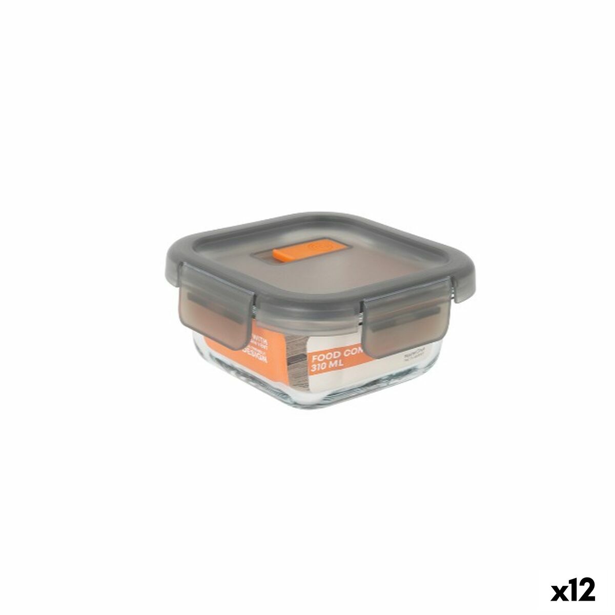 Lancheira Hermética MasterChef Cinzento Transparente Quadrado 310 ml (12 Unidades)