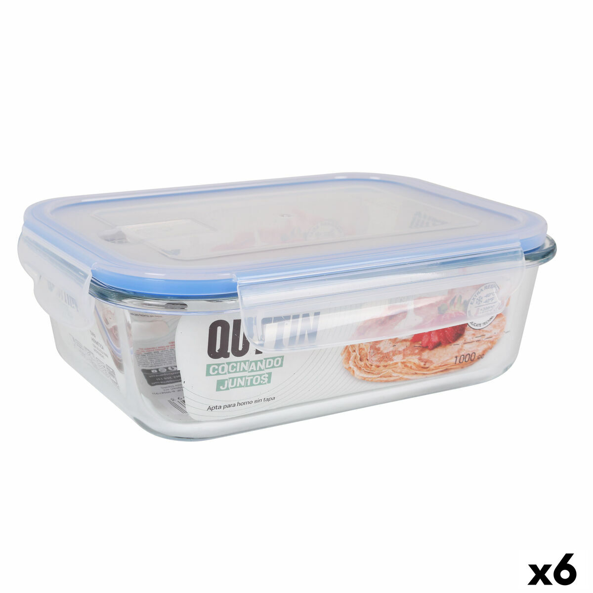 Lancheira Hermética Quttin Transparente Retangular 1L (6 Unidades)