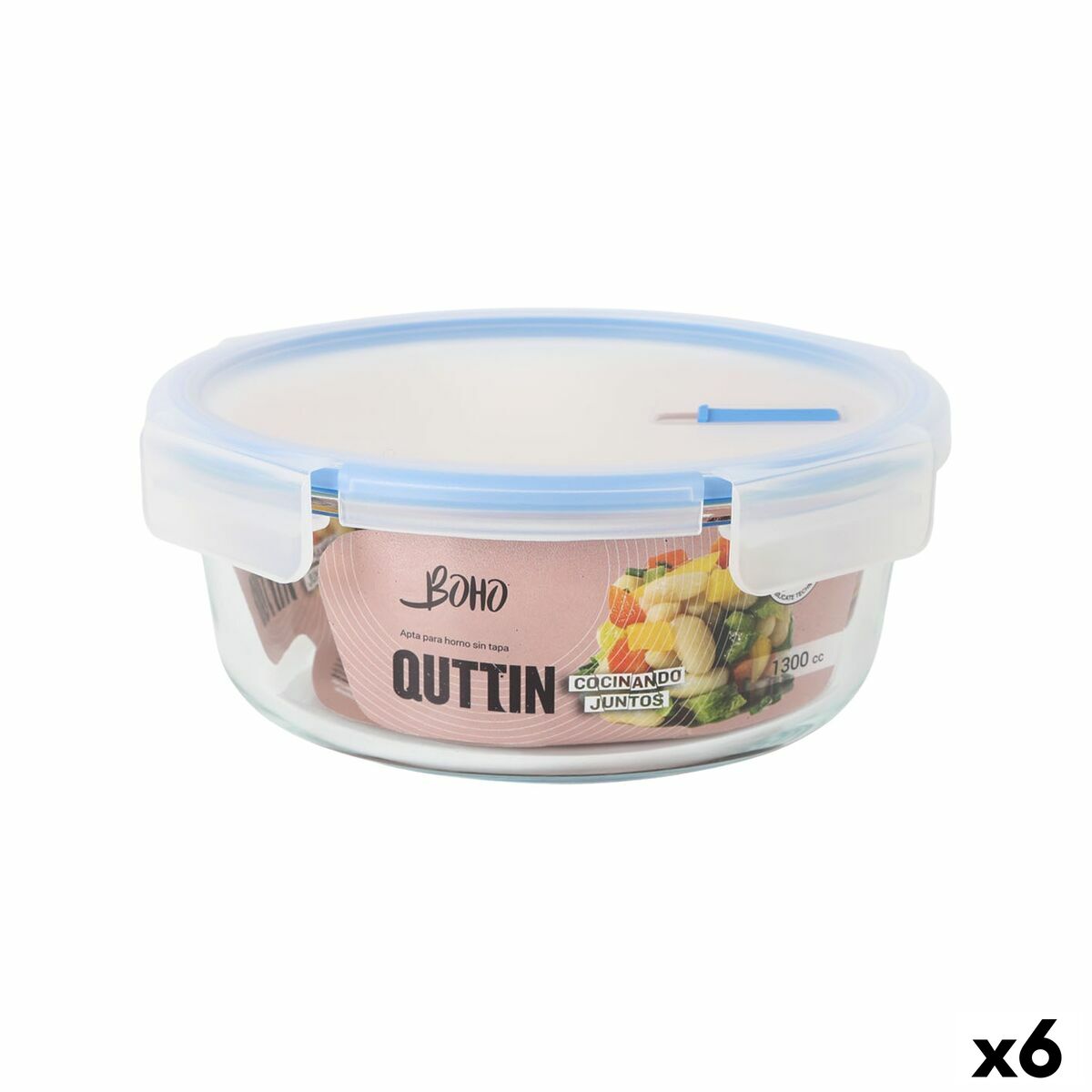 Lancheira Hermética Quttin Boho Transparente 1,3 L (6 Unidades)