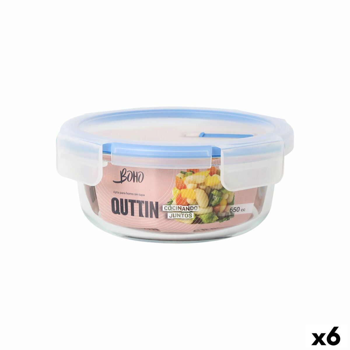 Lancheira Hermética Quttin Boho Transparente 650 ml (6 Unidades)