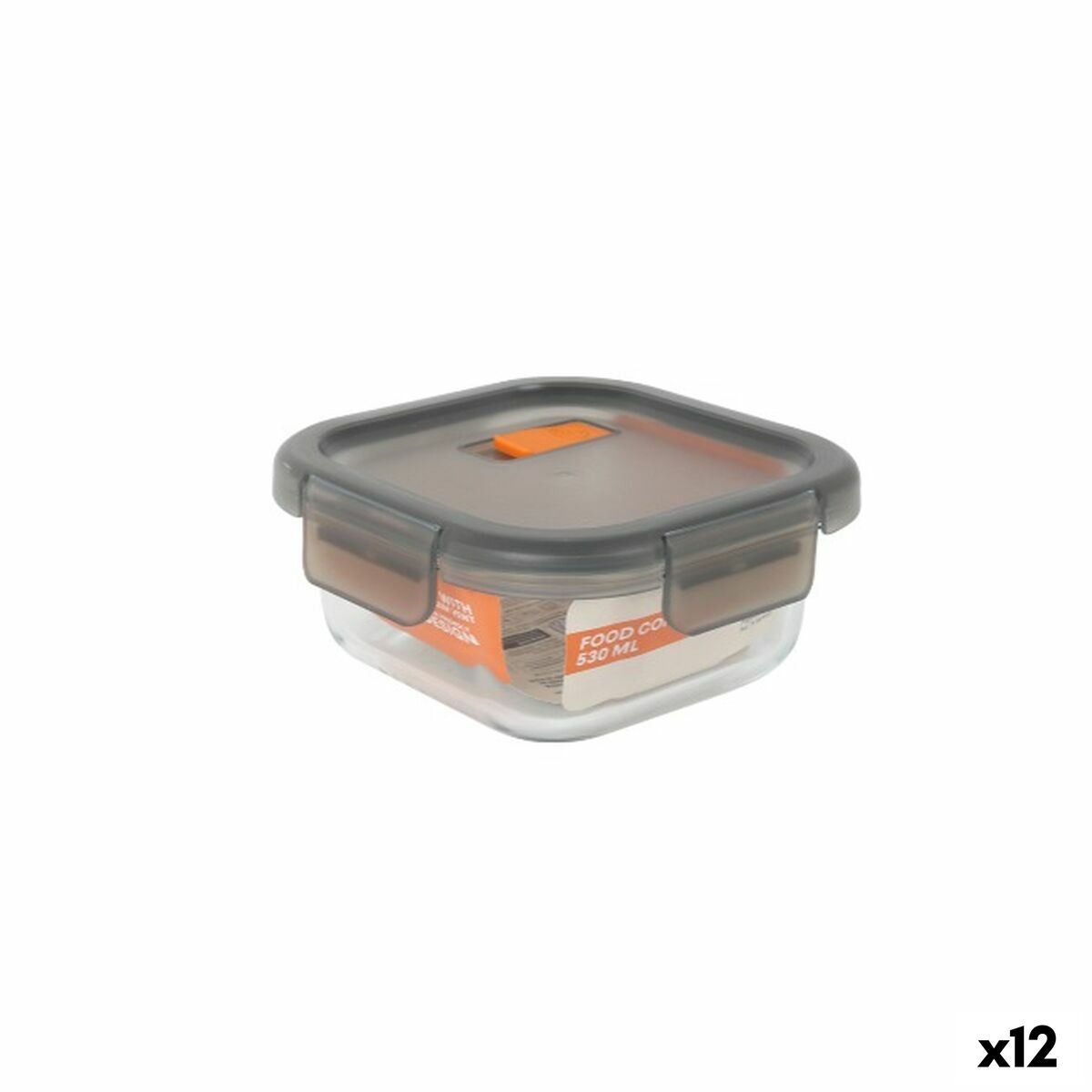 Lancheira Hermética MasterChef Cinzento Transparente Quadrado 530 ml (12 Unidades)