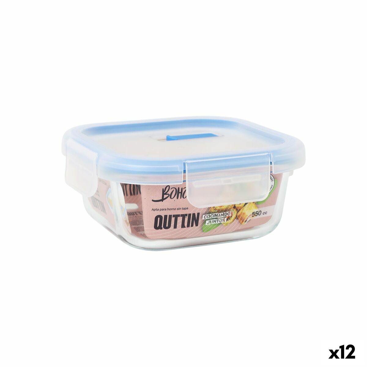 Lancheira Hermética Quttin Boho Transparente 550 ml (12 Unidades)