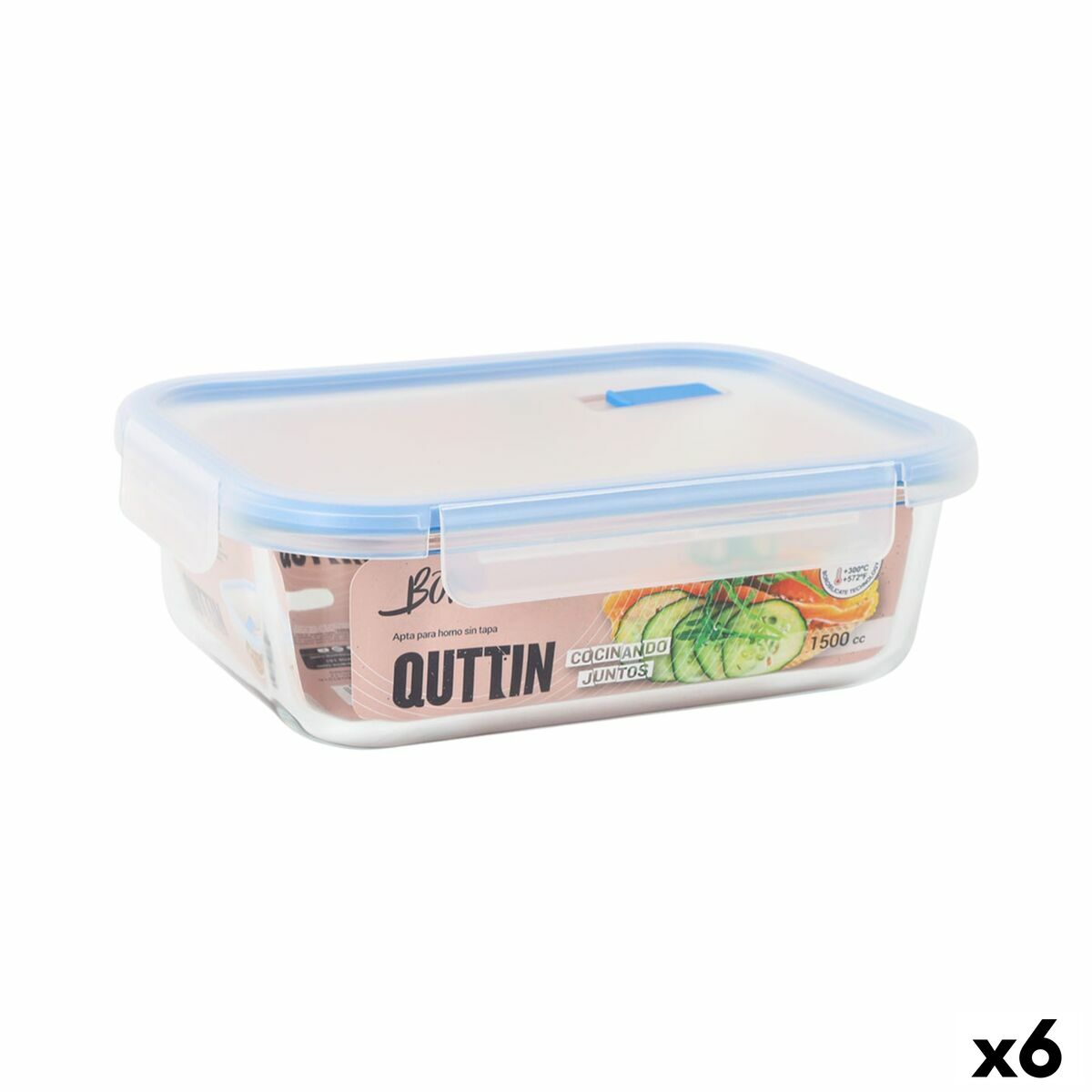 Lancheira Hermética Quttin Boho Transparente Retangular 1,5 L (6 Unidades)